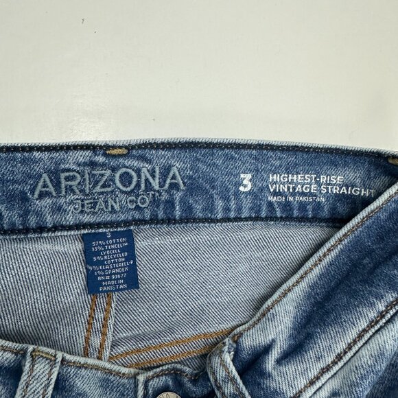 Arizona Highest Rise Vintage Straight Button Fly Women's size 3 Medium Blue Jean - Picture 3 of 5